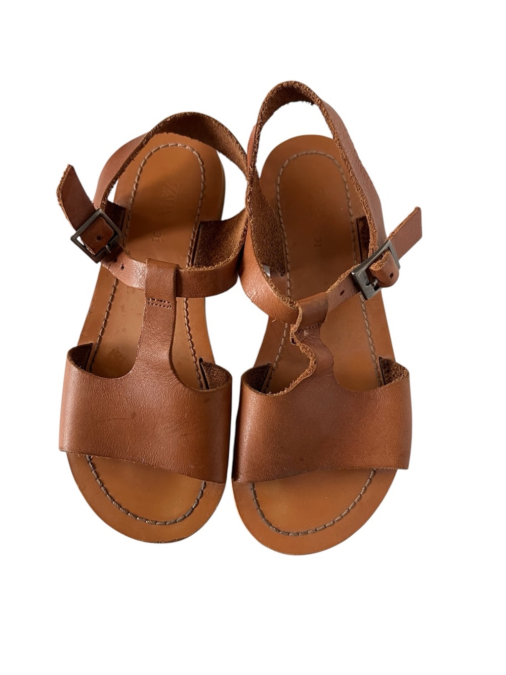Zara Tan Brown Leather Kids Slingback Sandals